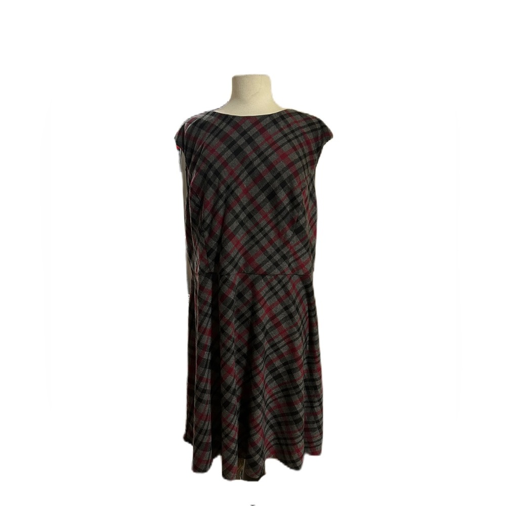Maggy London Classic Preppy Old Money Equestrian Midi Dress Cap Sleeve Plaid 22W
